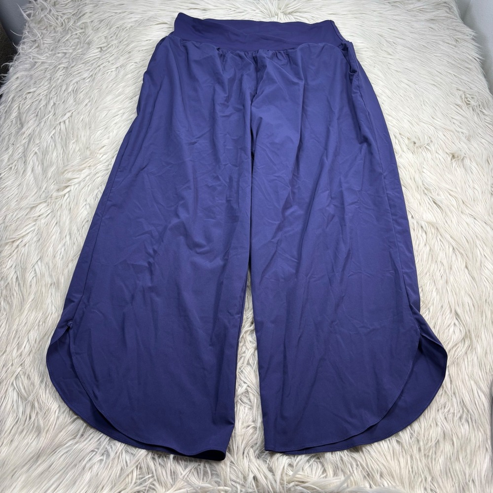 Halara Women's L Navy Cross-Over Waist Dolphin Hem Ankle Pant Travel Athleisure